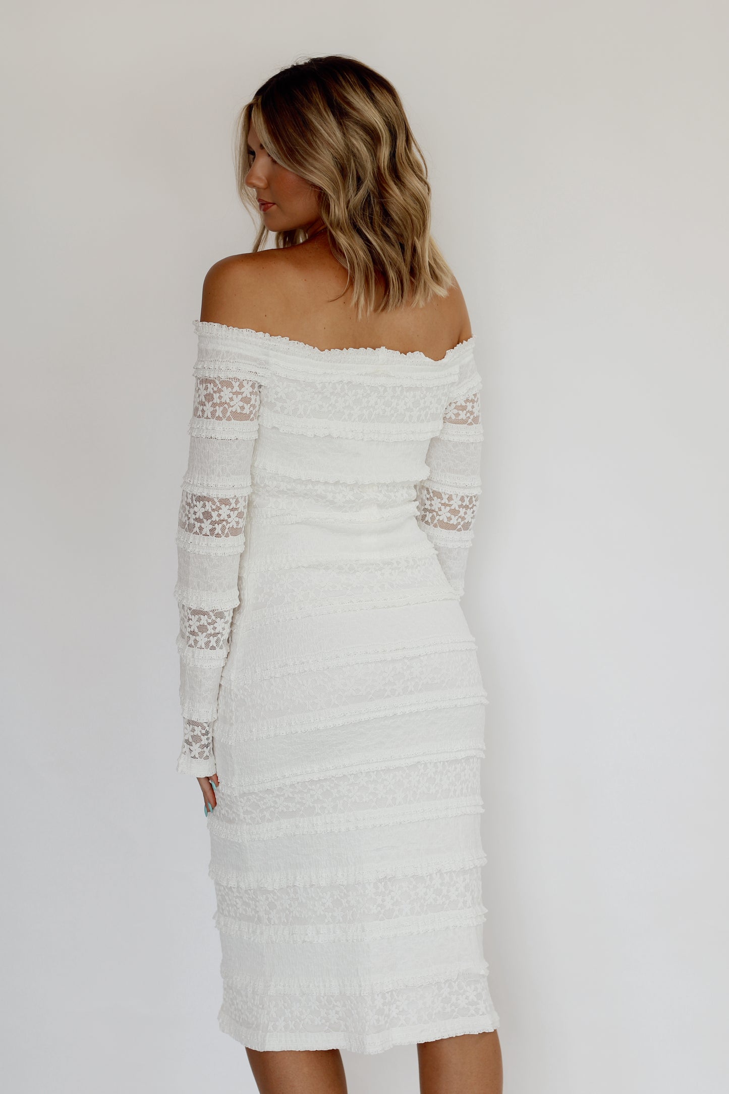 Showered With Love Lace Off Shoulder Dress- White