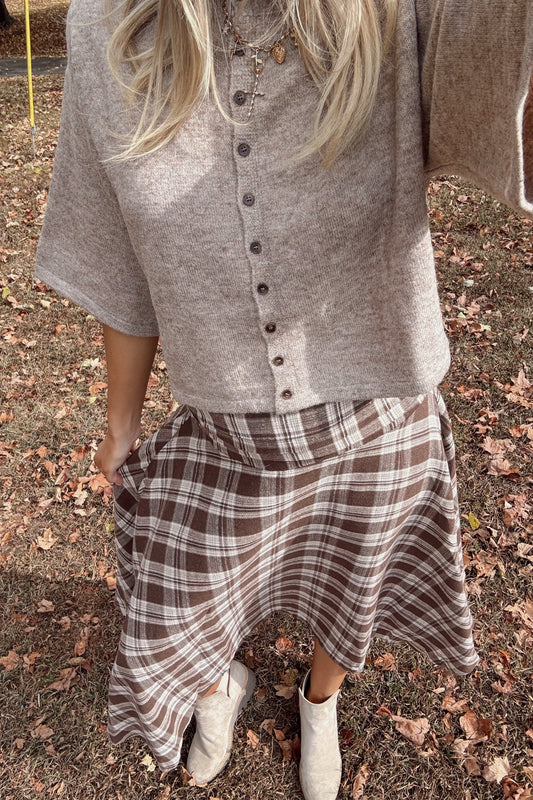 The Bailey Shirred Waist Maxi Skirt- Brown