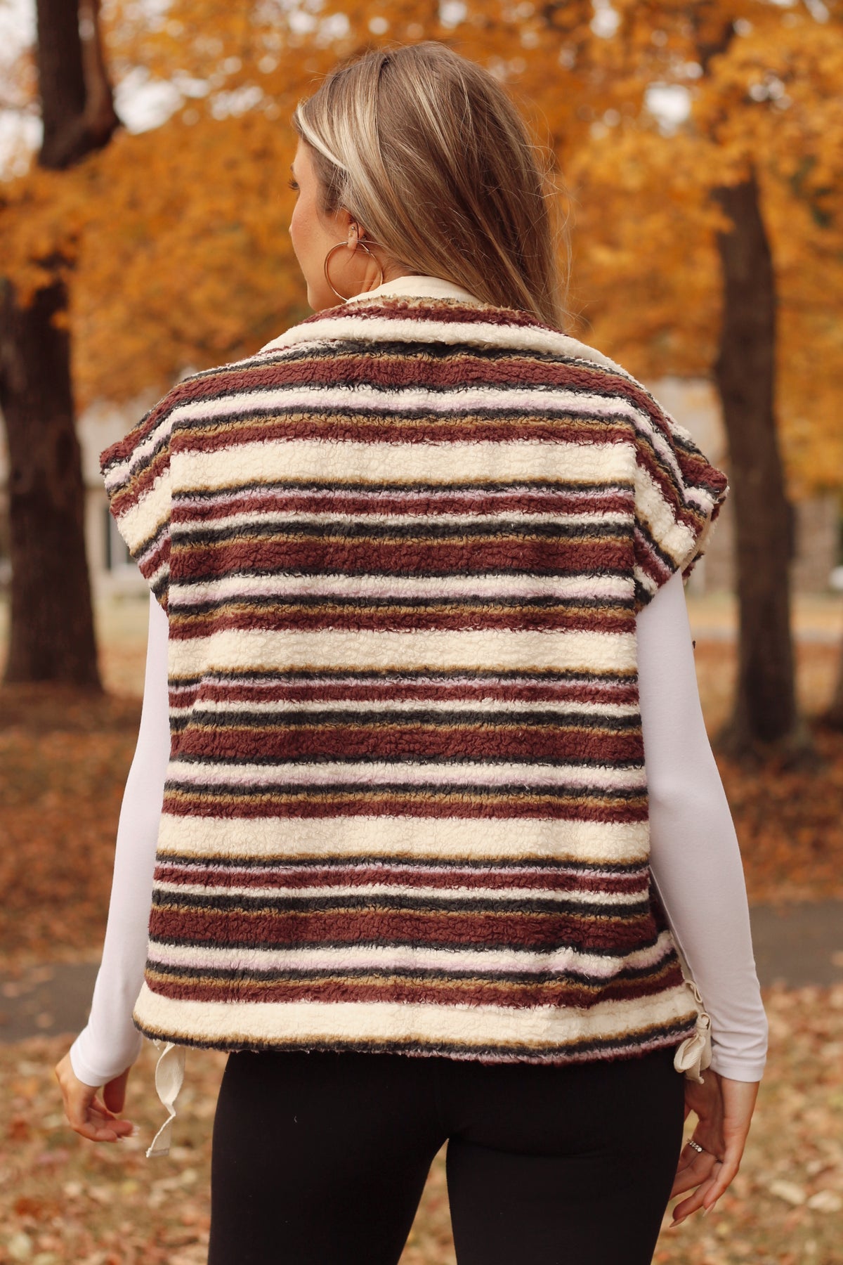 The Kari Plush Striped Fleece Vest- Multi