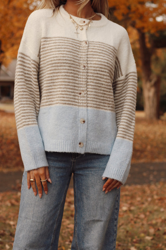 The Alanis Colorblock Sweater- Lt Blue Multi