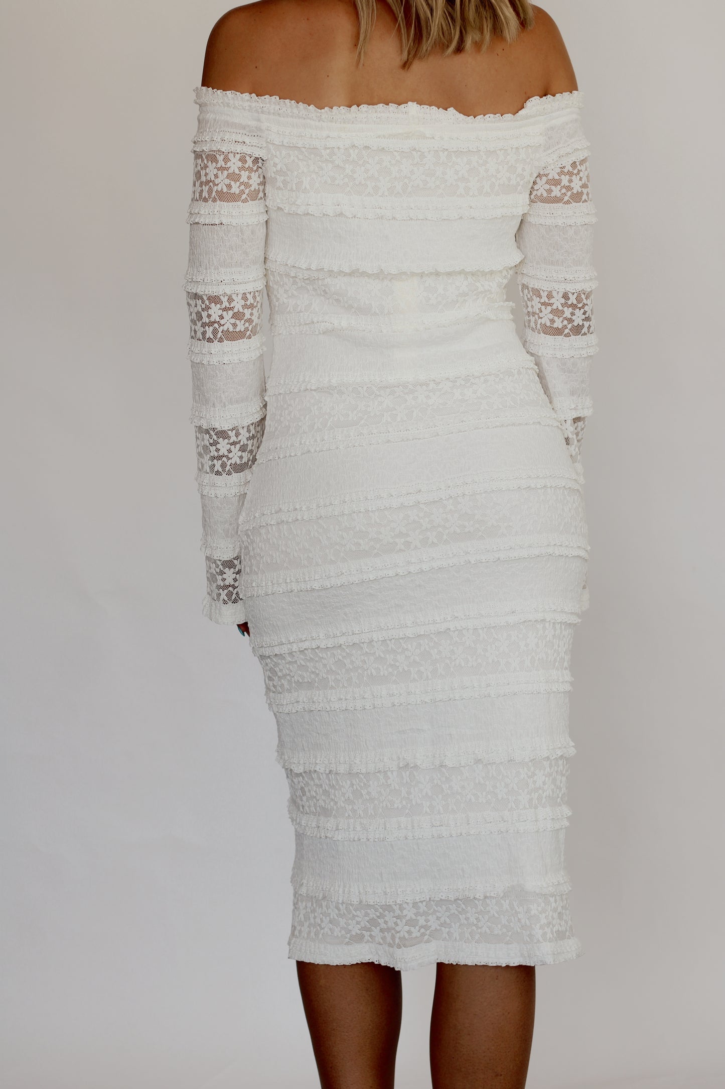 Showered With Love Lace Off Shoulder Dress- White