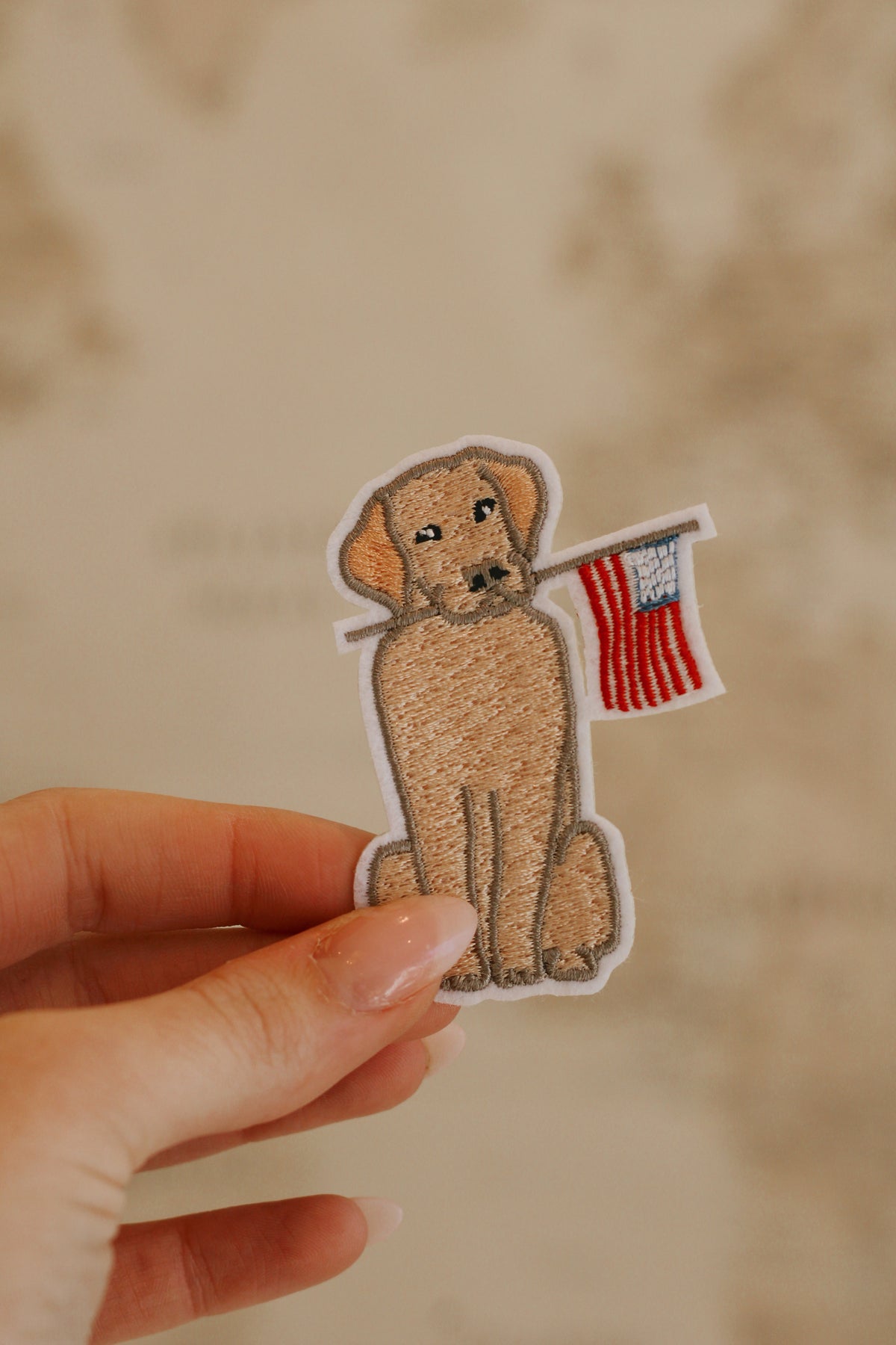Yellow Labrador American Flag Iron-On Patch