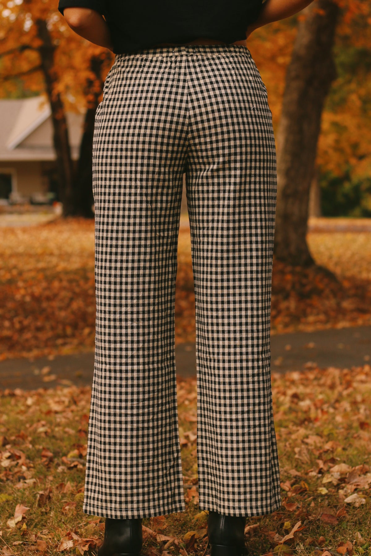 The Gabrielle Gingham Pants- Black/Taupe