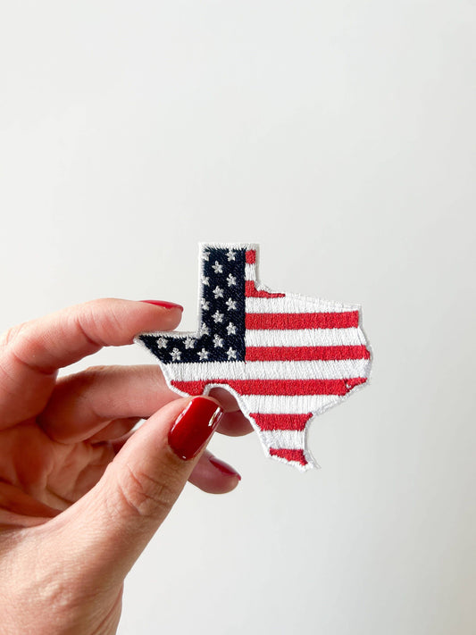 Texas State with American Flag Iron-On Patch