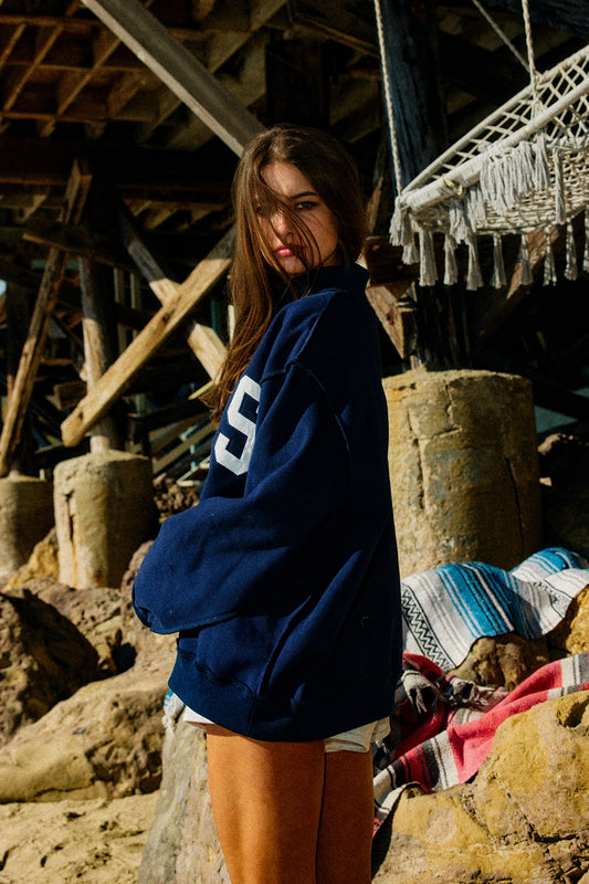 JESUS Embroidered Mock Neck Sweatshirt- Navy