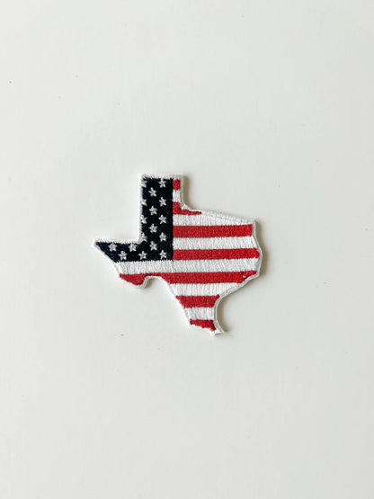 Texas State with American Flag Iron-On Patch