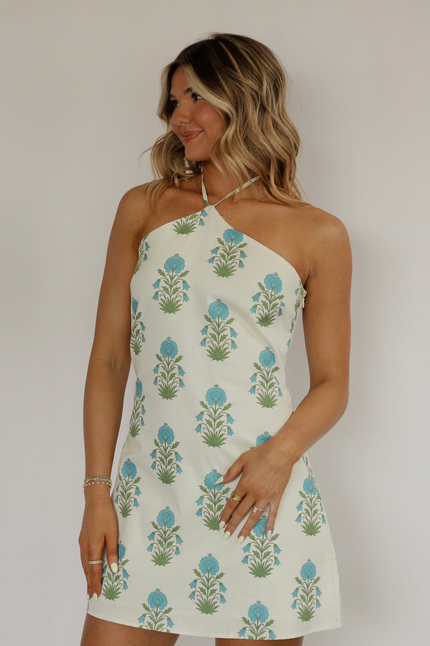 Santorini Bloom Mini Dress- Cream