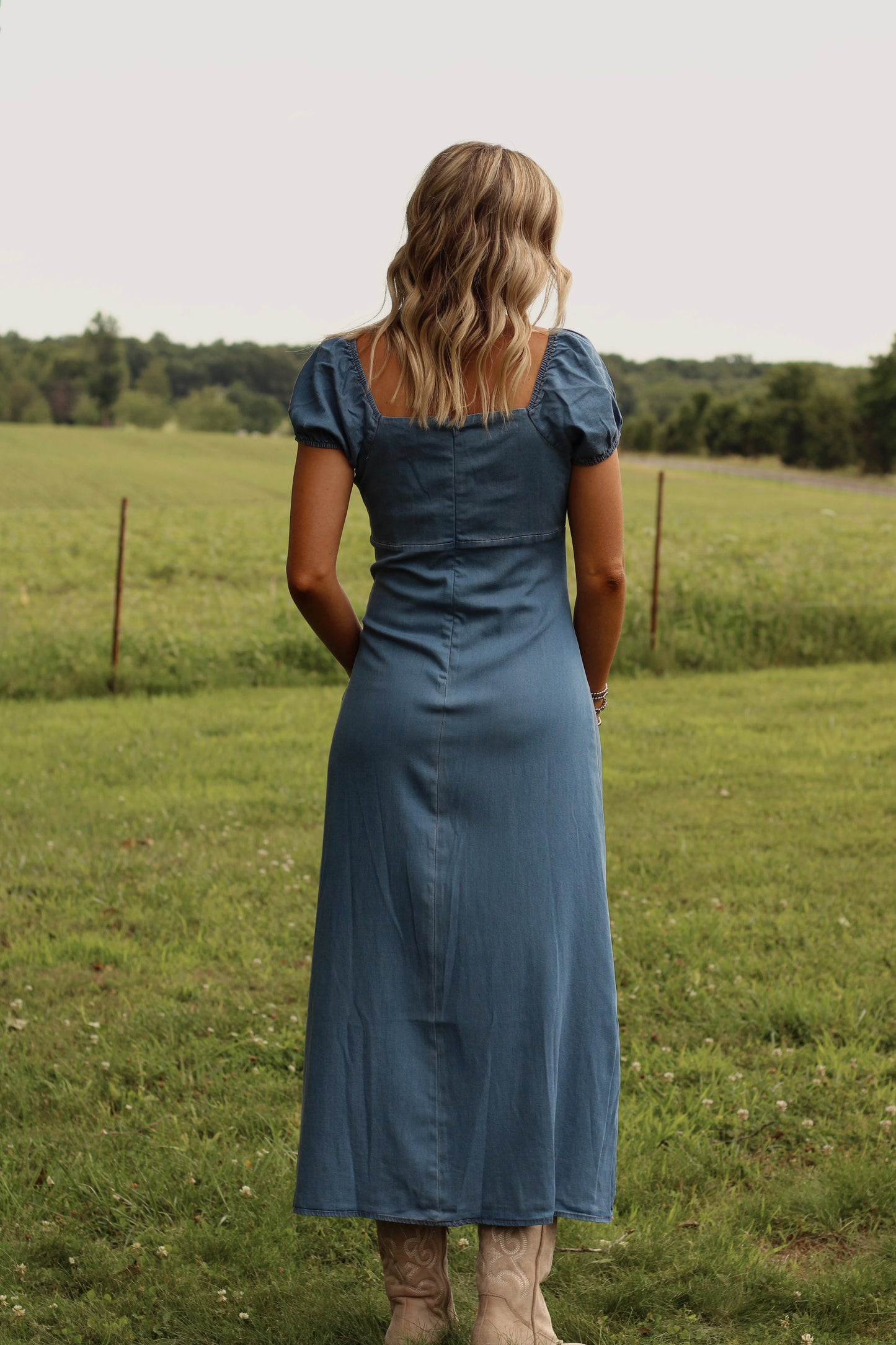Paint Me Blue Denim Midi Dress- Medium