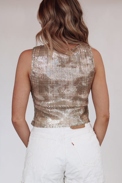 Shimmery Shell Tank- Brown Multi