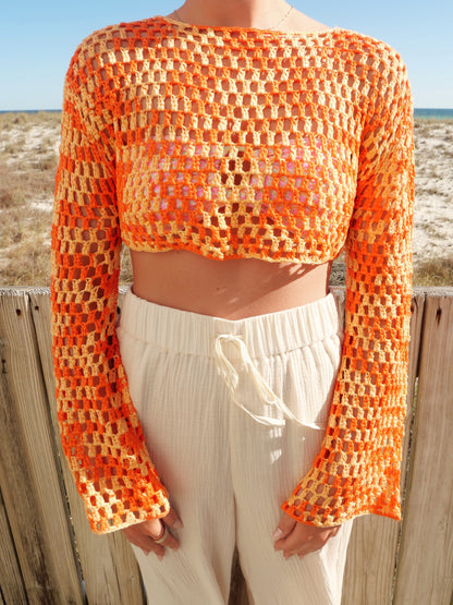 Clearwater Crochet Cover Up Top- Orange