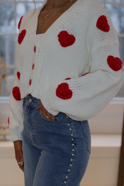 Be Mine Bubble Heart Cardigan- Ivory