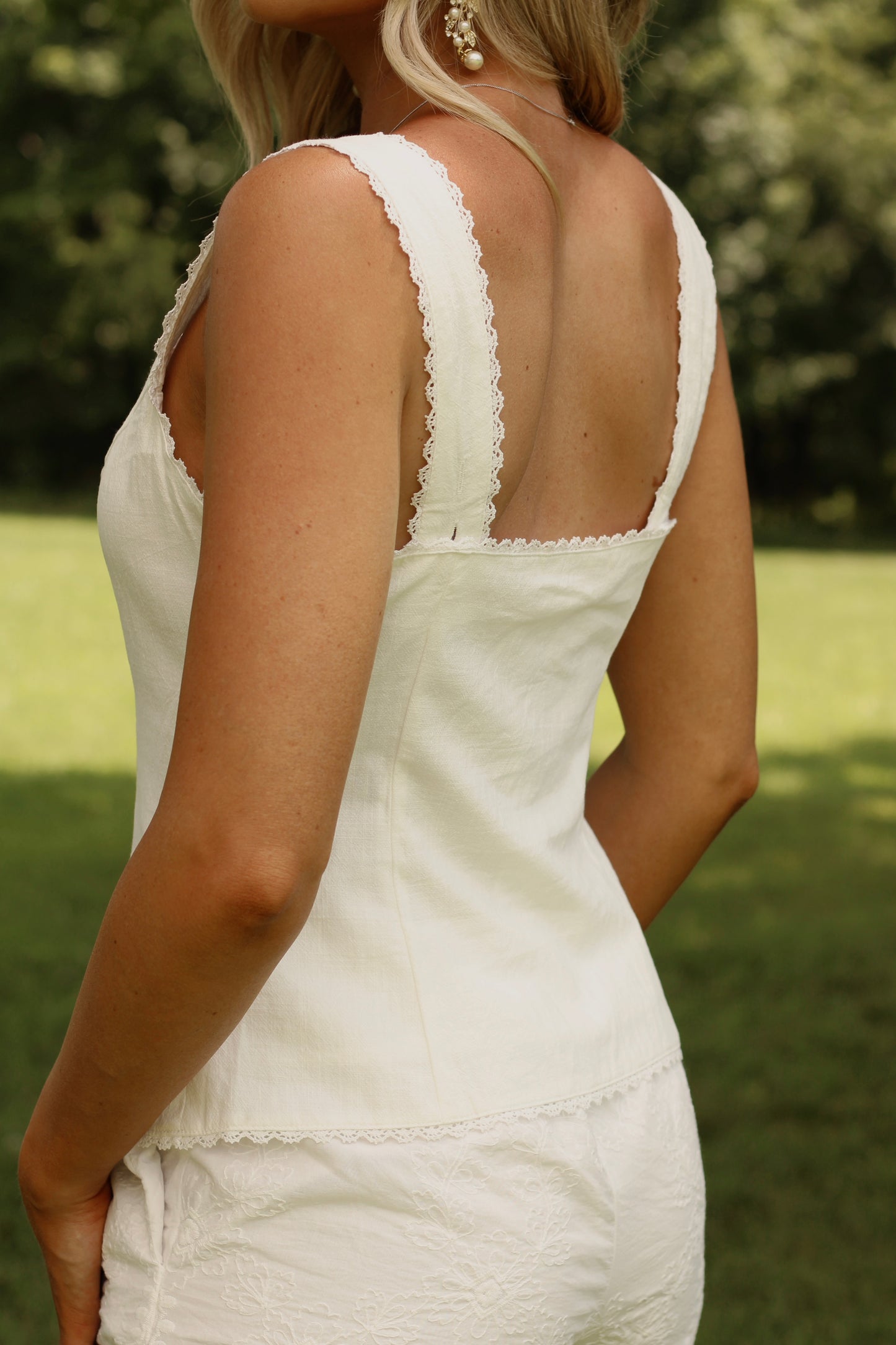 Say Yes Lace Trim Top- White