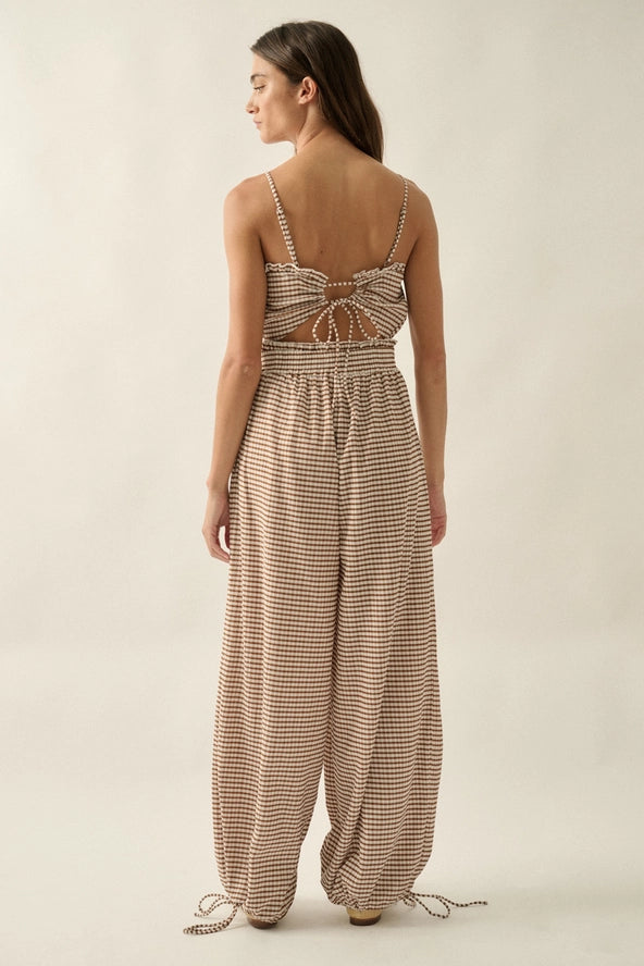 Driftwood Gingham Jumpsuit- Brown
