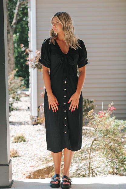 Ruth Rayon Button Dress - Black