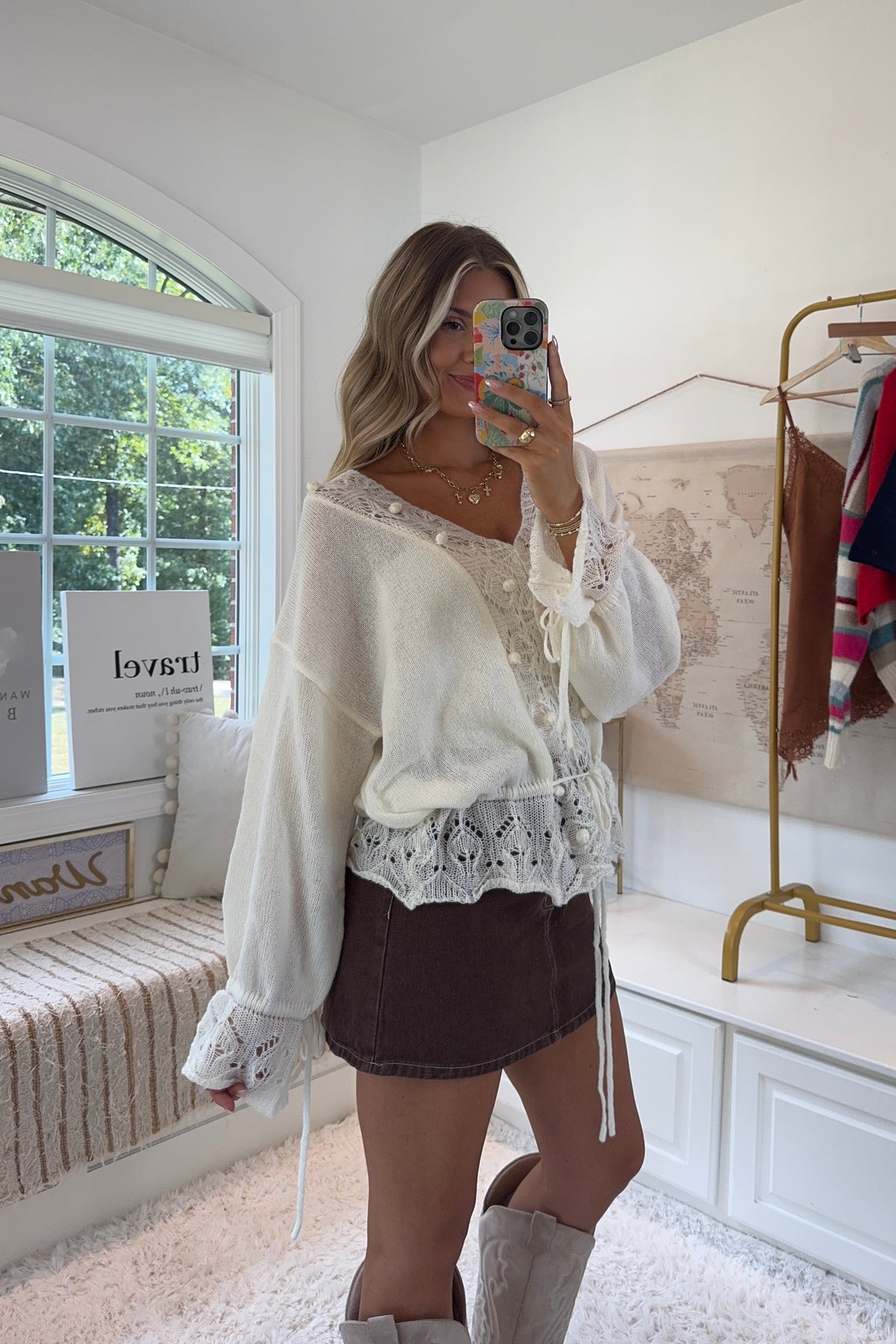 Tuscany Lace Knit Top- Ivory