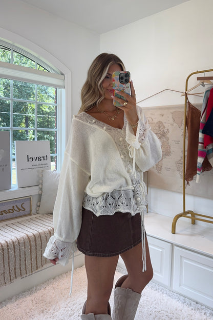 Tuscany Lace Knit Top- Ivory