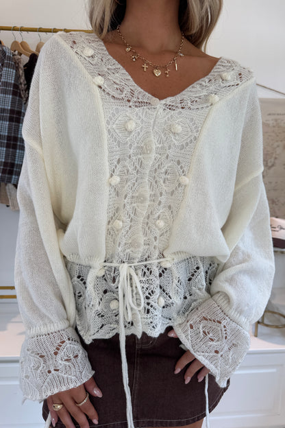 Tuscany Lace Knit Top- Ivory
