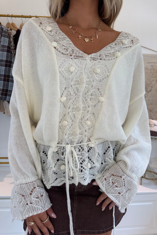 Tuscany Lace Knit Top- Ivory