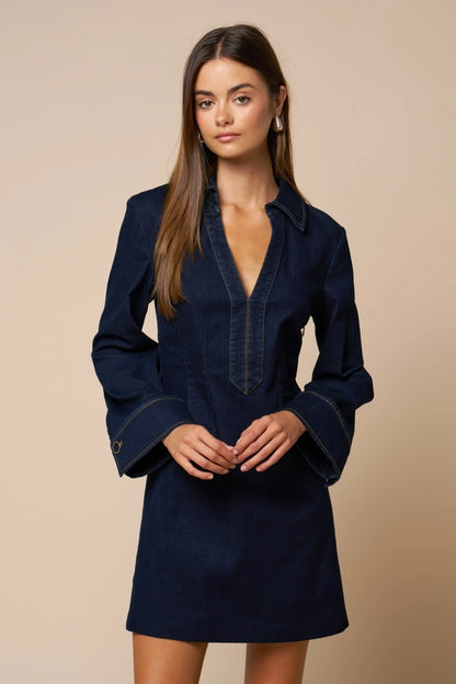 Telluride Denim Mini Dress- Dark Denim
