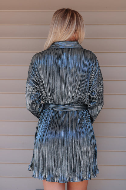 Holiday Party Shirt Dress- Black/Silver