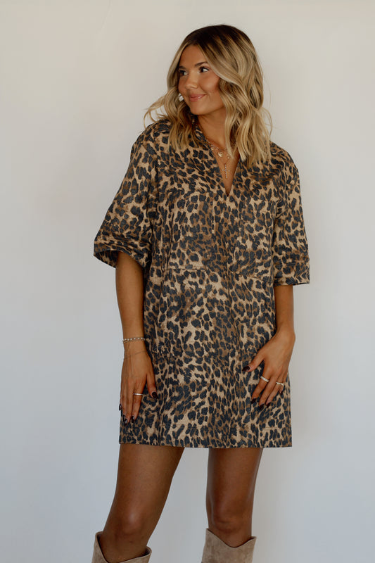 Hannah Leopard Dress- Brown
