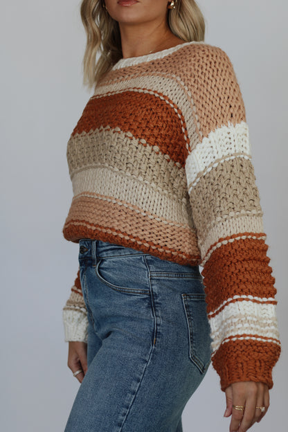 Rockport Chunky Striped Sweater- Brick Multi