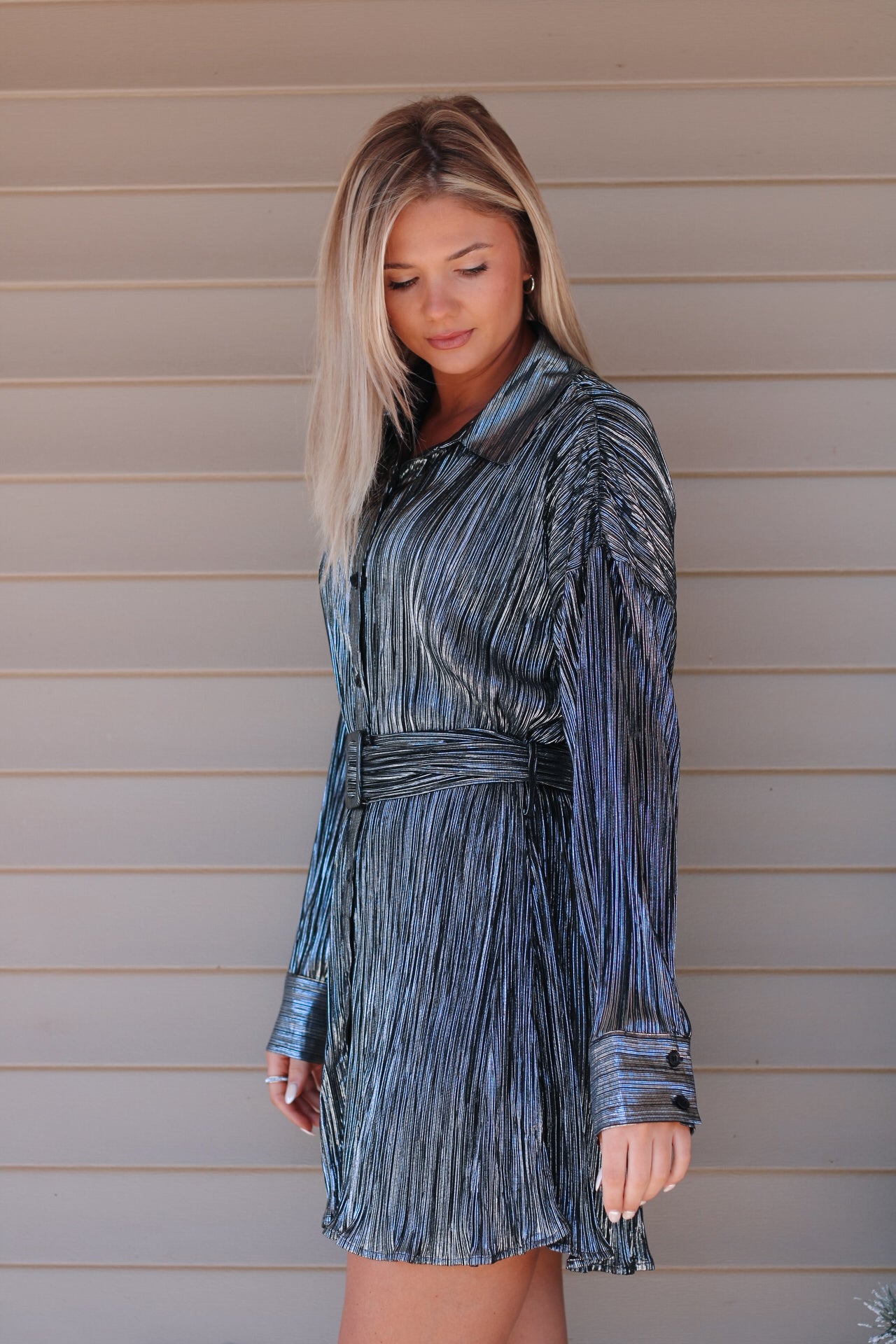 Holiday Party Shirt Dress- Black/Silver