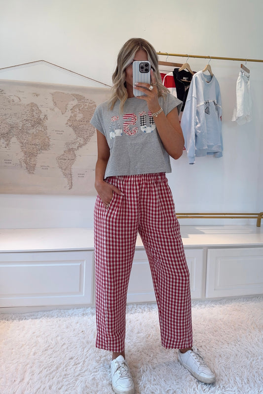 Cherry Pie Gingham Pants- Red