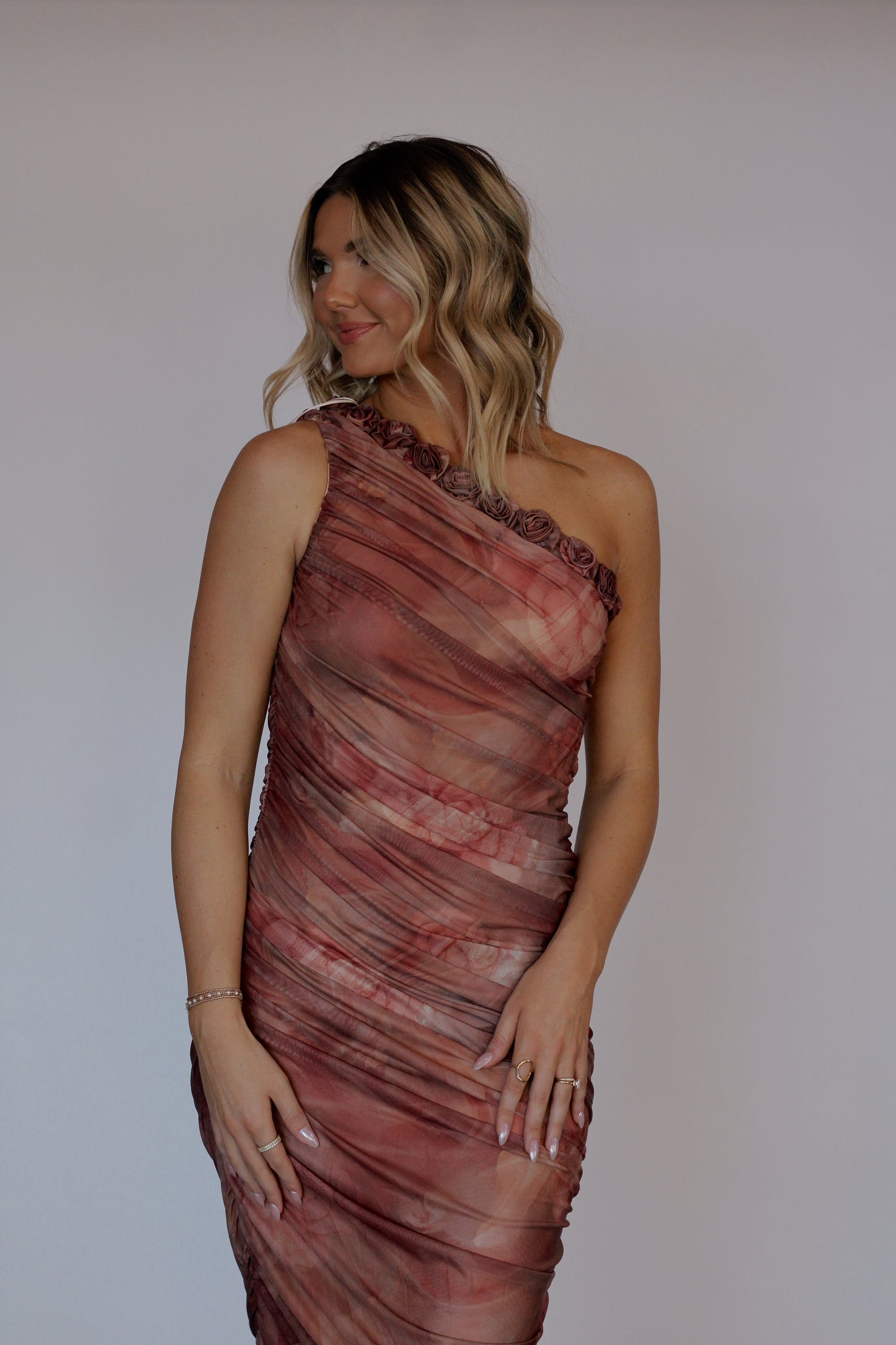 Copper Bloom Midi Dress- Cinnamon