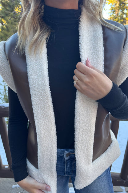 Frisco Fur Trimmed Vest - Brown/Cream