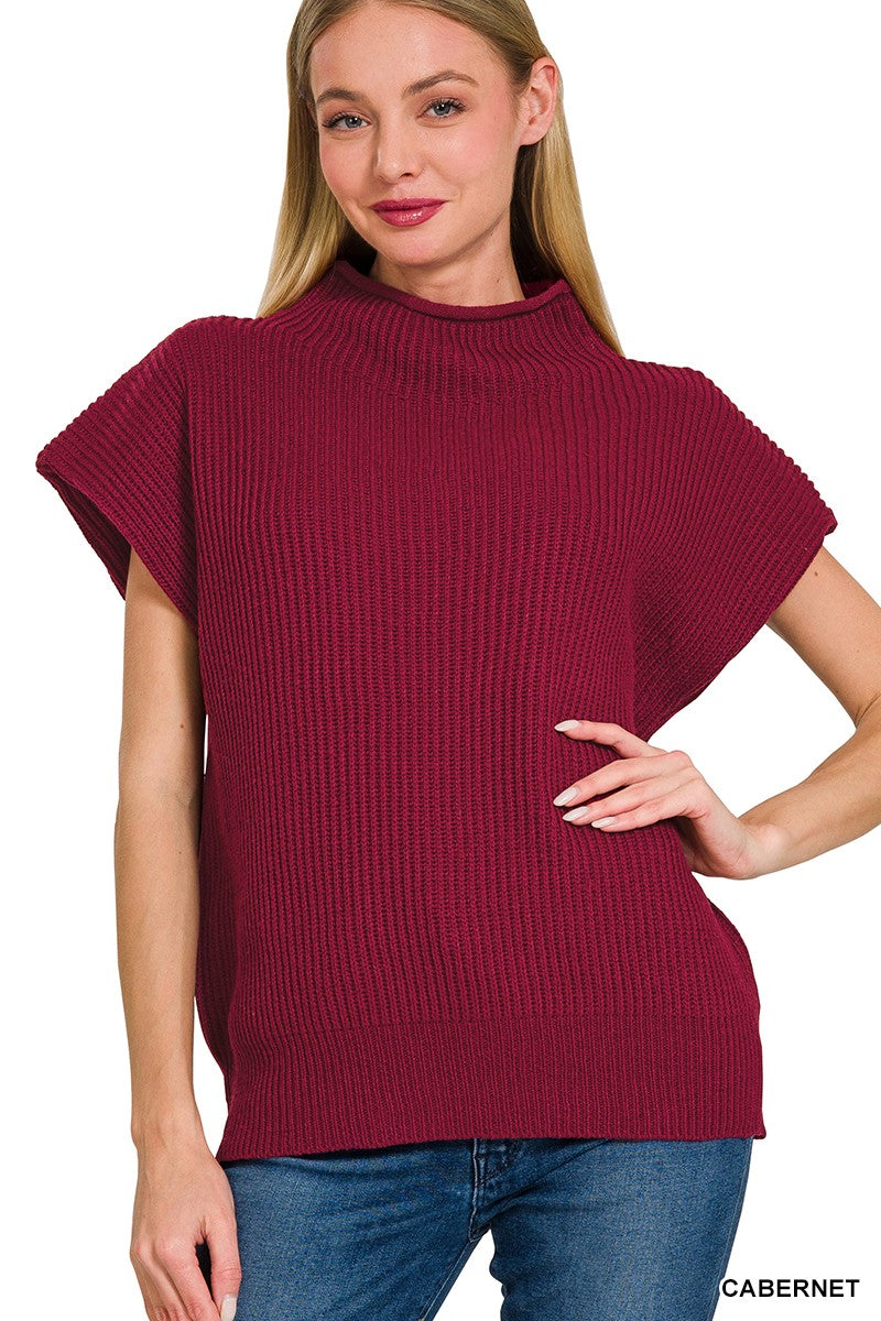 Merry Mock Neck Sweater- Burgundy & Cream