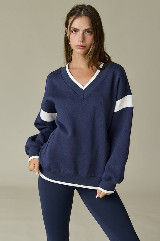 Coastal Caroline Pullover- Gray/Navy