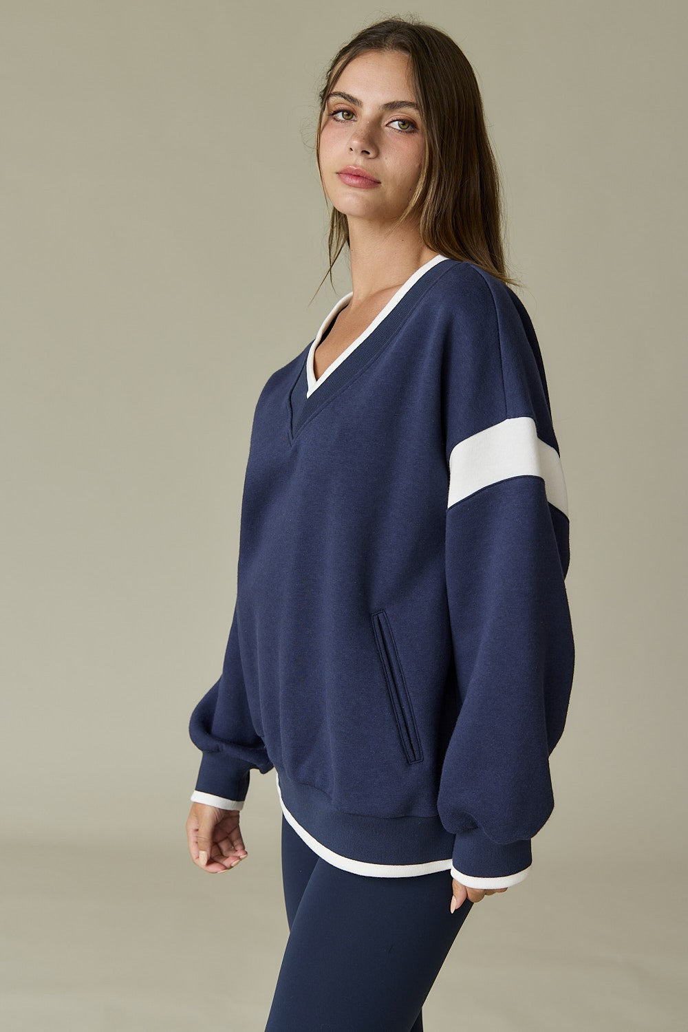 Coastal Caroline Pullover- Gray/Navy