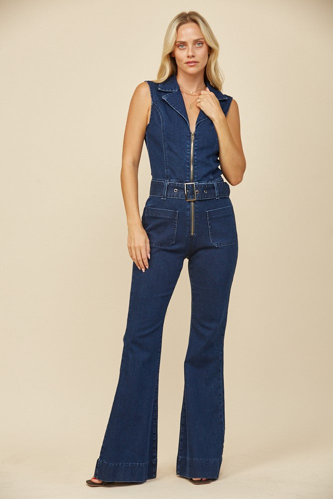 Stockyards Sleeveless Jumpsuit- Dark Denim