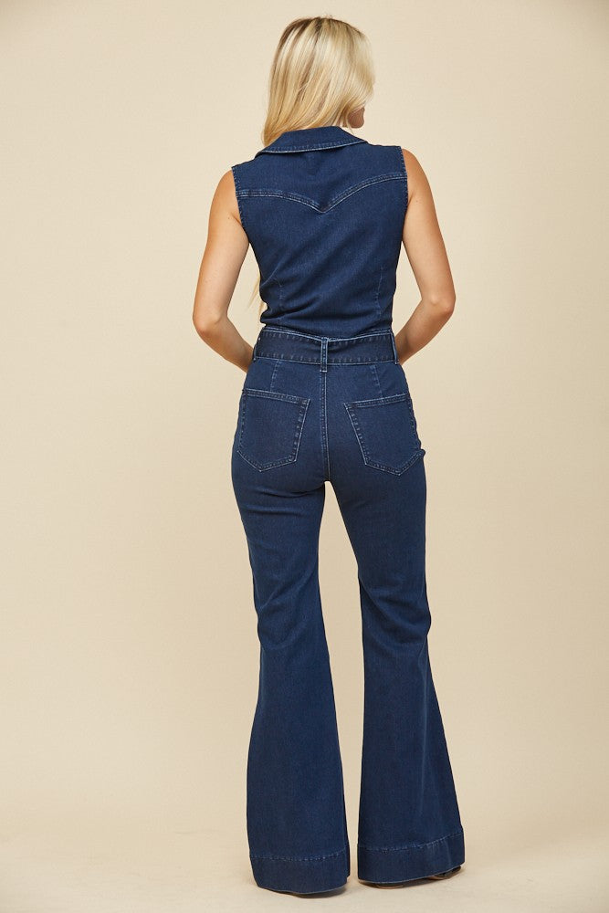 Stockyards Sleeveless Jumpsuit- Dark Denim