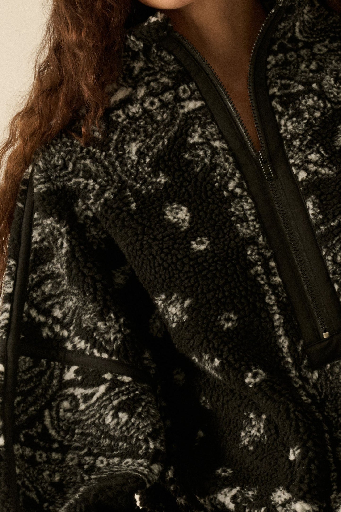 Savannah Sherpa Fleece Jacket- Black