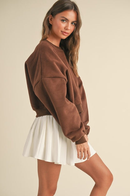 Southwest Fleece Oversized Crewneck- Chocolate