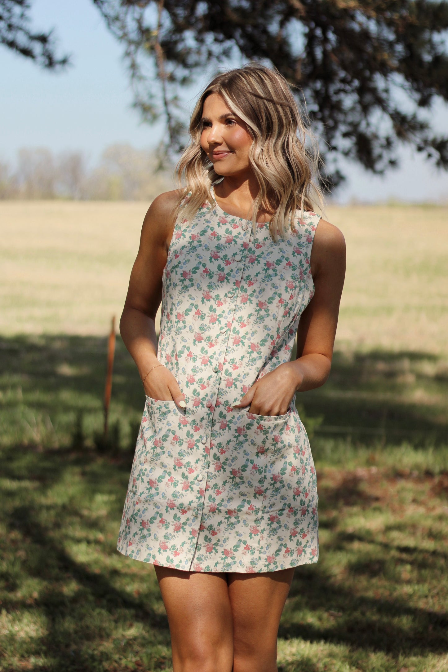 Petal Path Mini Dress- Cream