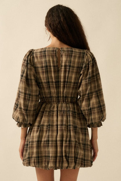 Lakyn Plaid & Lace Bubble Dress- Sand