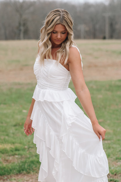 Shower Ready Ruffled Maxi Dress- White