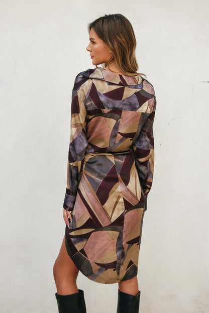 Twilight Tie Shirt Dress- Umber Mosiac