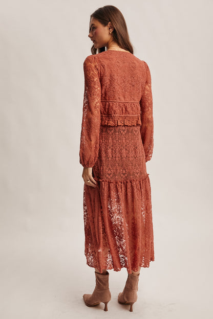 Cowboys & Cabernet Lace Duster- Terracotta