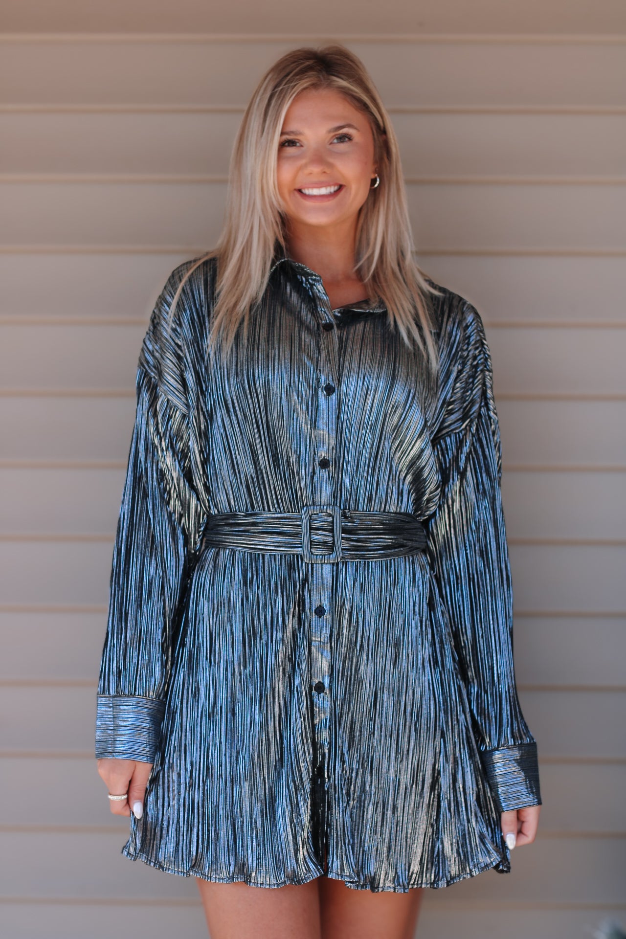 Holiday Party Shirt Dress- Black/Silver