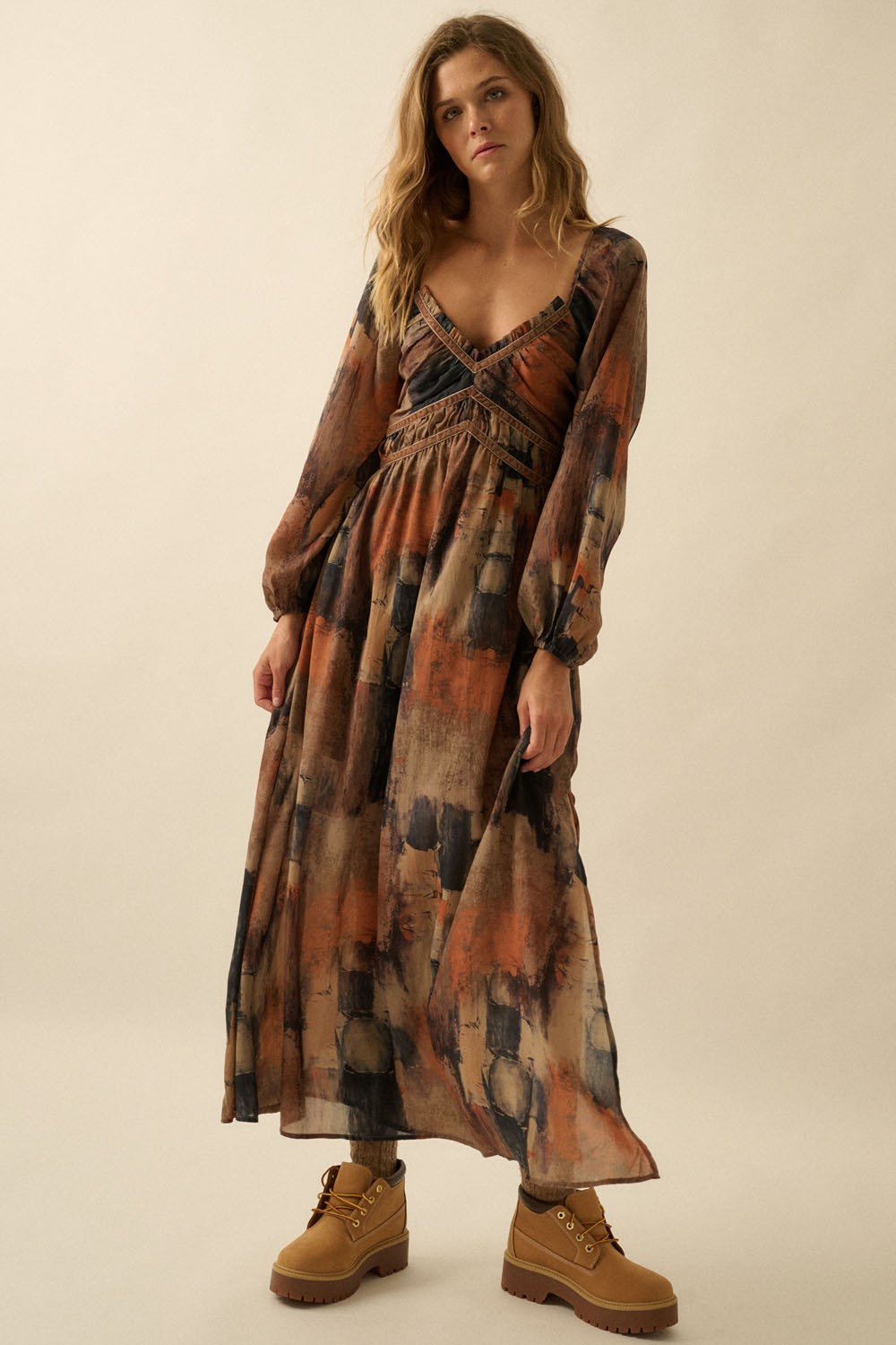 Autumn Ember Maxi Dress- Brown