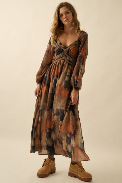 Autumn Ember Maxi Dress- Brown