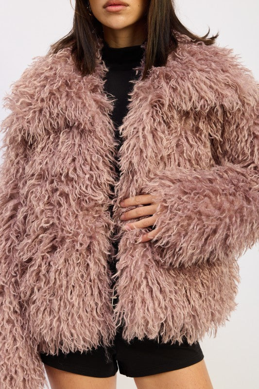 SHAGGY FAUR FUR COAT WITH COLLAR – Wandering Rhodes Boutique