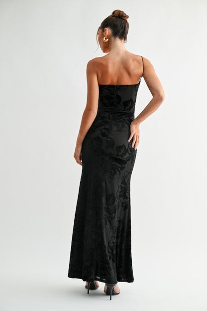 Midnight Bloom Velvet Maxi Dress- Black