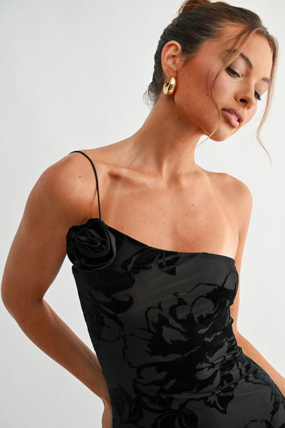 Midnight Bloom Velvet Maxi Dress- Black