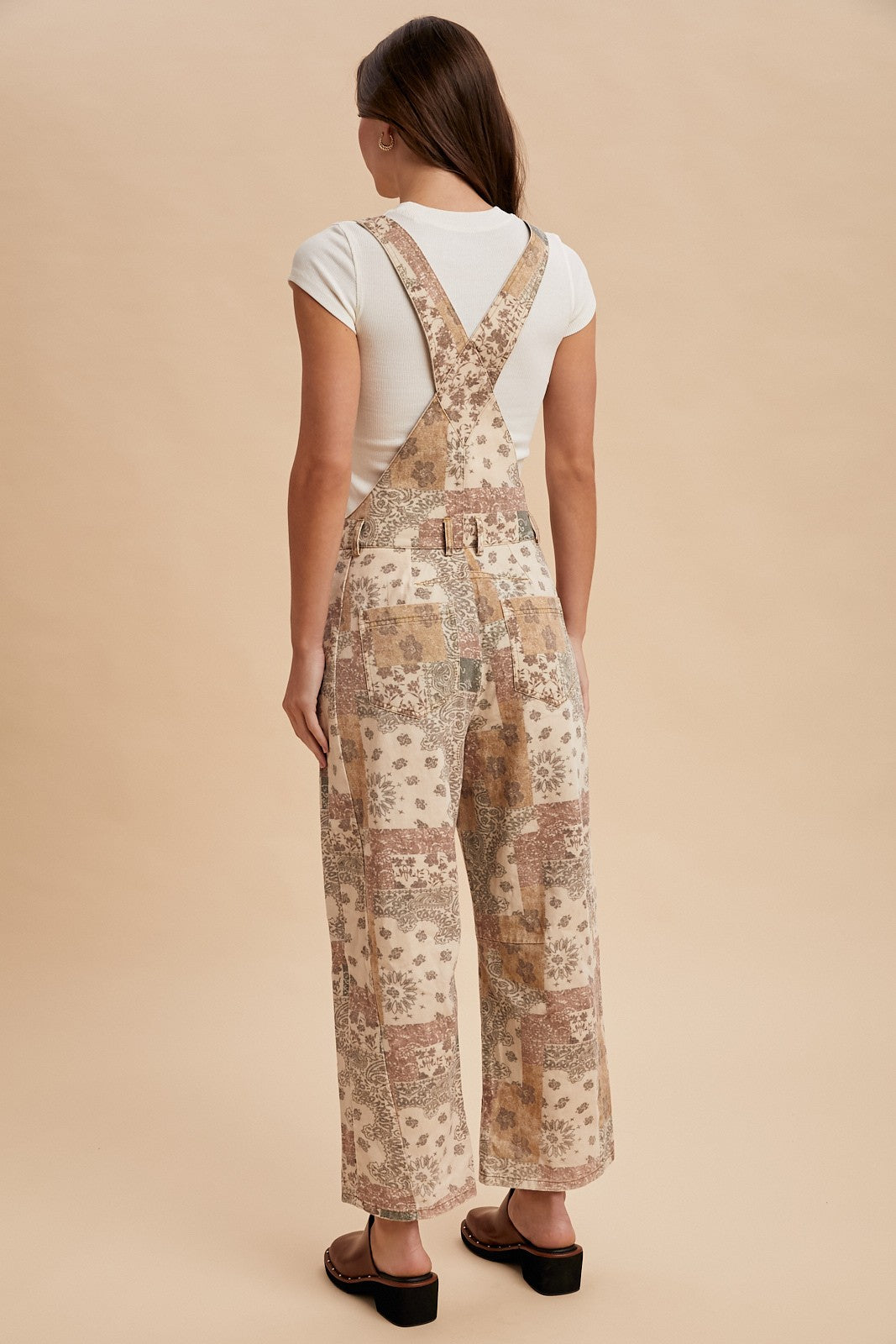 Desert Bloom Barrel Overalls- Taupe Multi