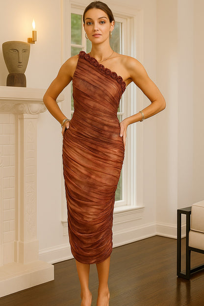 Copper Bloom Midi Dress- Cinnamon